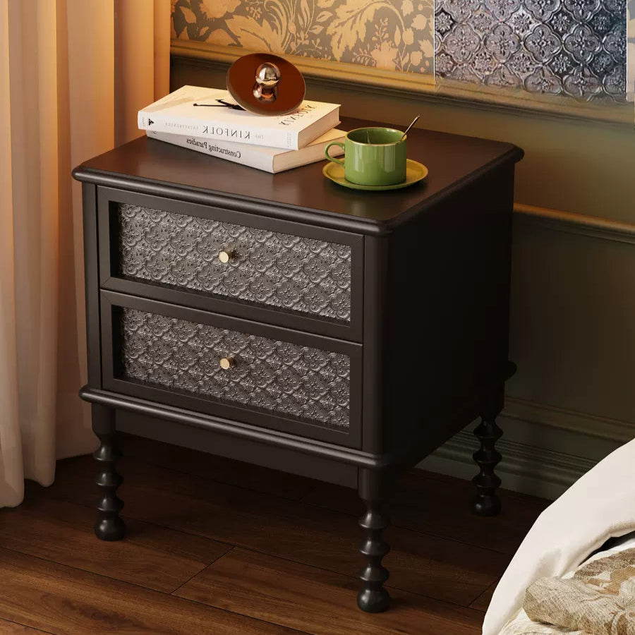 Retro bedside table Solid wood small storage cabinet Black medieval storage small cabinet Household bedroom bedside cabinet