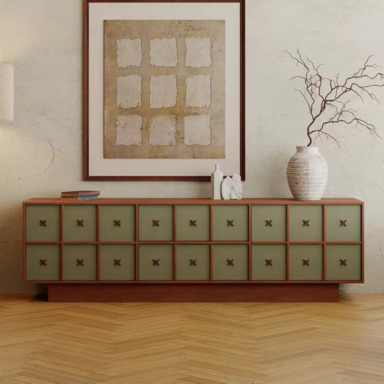 Medieval solid wood design TV cabinet retro wood color modern simple living room high floor cabinet