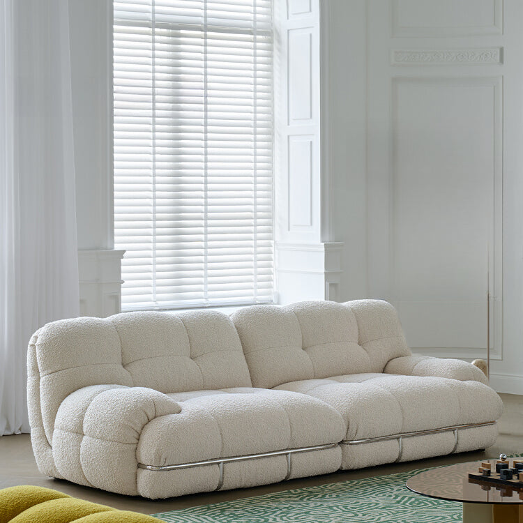 Sofa cream designer simple modern living room straight row three light fabric sofa