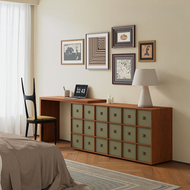 Medieval solid wood design TV cabinet retro wood color modern simple living room high floor cabinet