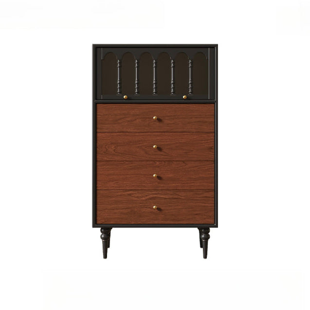 Medieval all-solid wood chest, bedroom retro storage storage cabinet, French living room side cabinet, color matching design, bedside cabinet