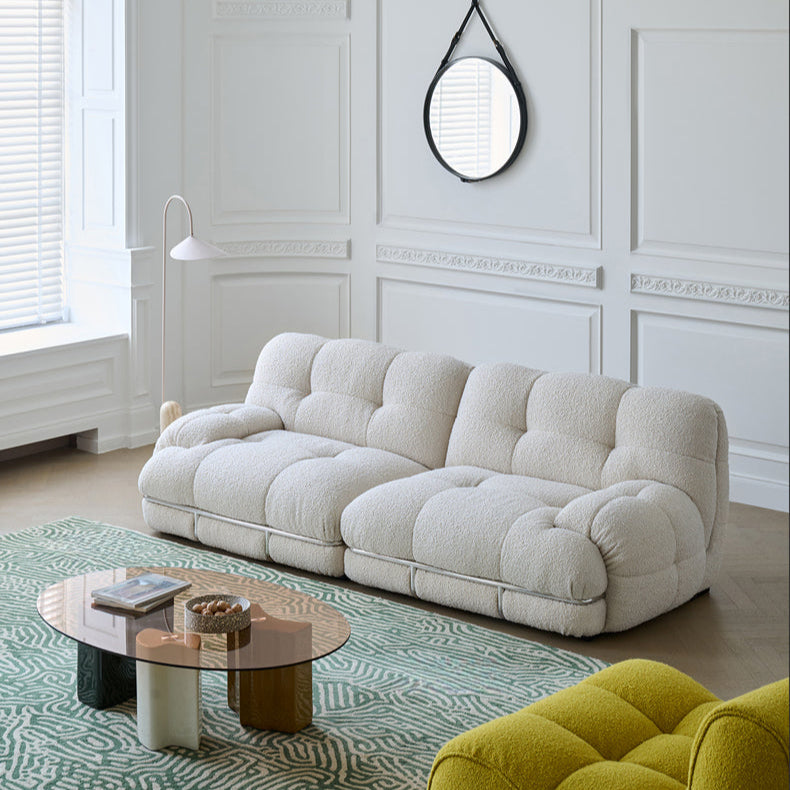Sofa cream designer simple modern living room straight row three light fabric sofa