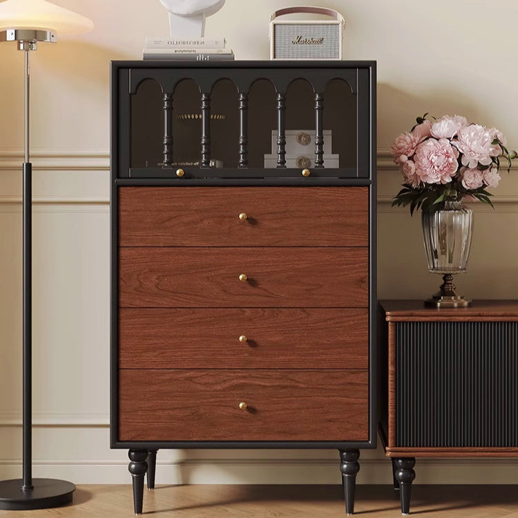 Medieval all-solid wood chest, bedroom retro storage storage cabinet, French living room side cabinet, color matching design, bedside cabinet