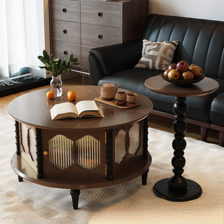 Medieval solid wood coffee table round small table retro living room storage side table small tea table