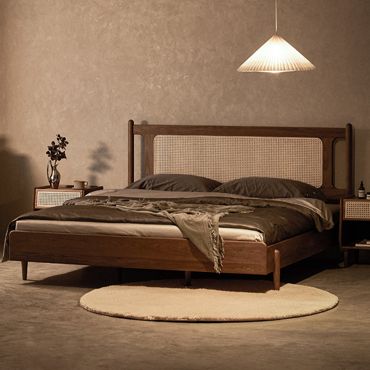 Full solid wood bed rattan bed retro bed furniture custom