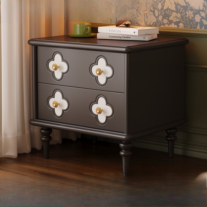 Retro bedside table Solid wood small storage Black antique storage low cabinet Household bedroom Bedside cabinet