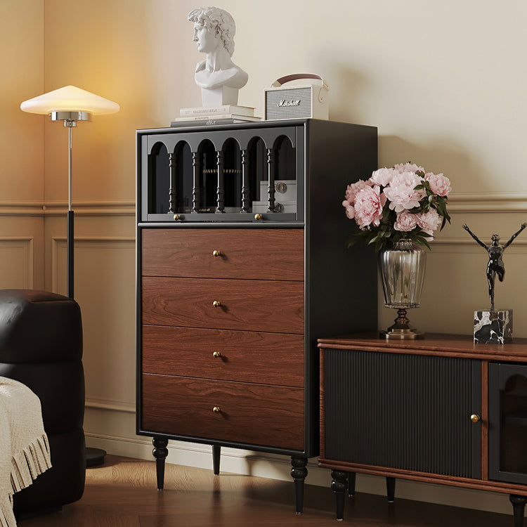 Medieval all-solid wood chest, bedroom retro storage storage cabinet, French living room side cabinet, color matching design, bedside cabinet