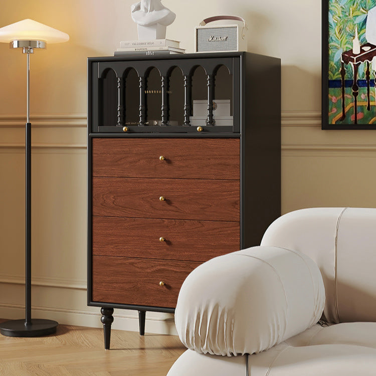 Medieval all-solid wood chest, bedroom retro storage storage cabinet, French living room side cabinet, color matching design, bedside cabinet