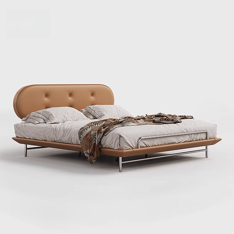 Retro leather bed modern simple master bedroom double bed small flat edge