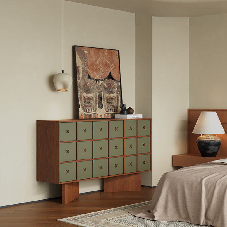 Medieval solid wood design TV cabinet retro wood color modern simple living room high floor cabinet