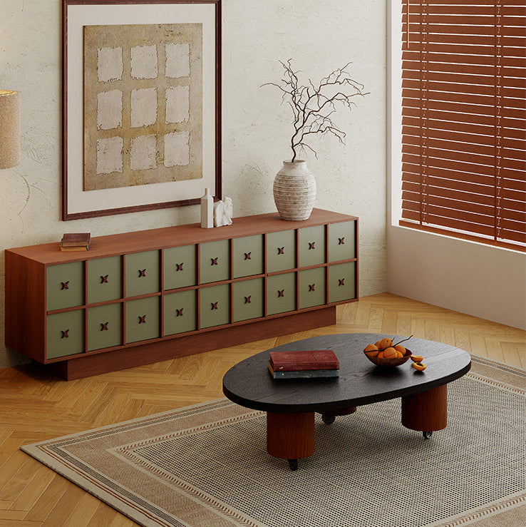 Medieval solid wood design TV cabinet retro wood color modern simple living room high floor cabinet