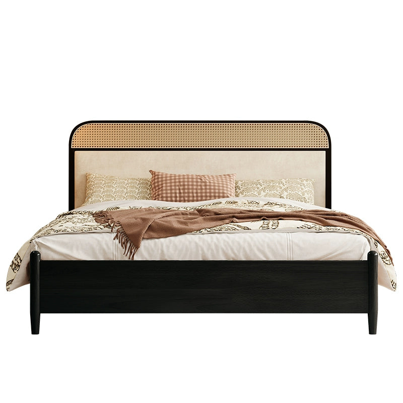 Rattan bed Solid wood bed Homestay retro bedroom furniture custom