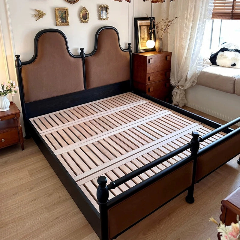 Retro solid wood soft bag master bedroom double bed soft bag storage bed