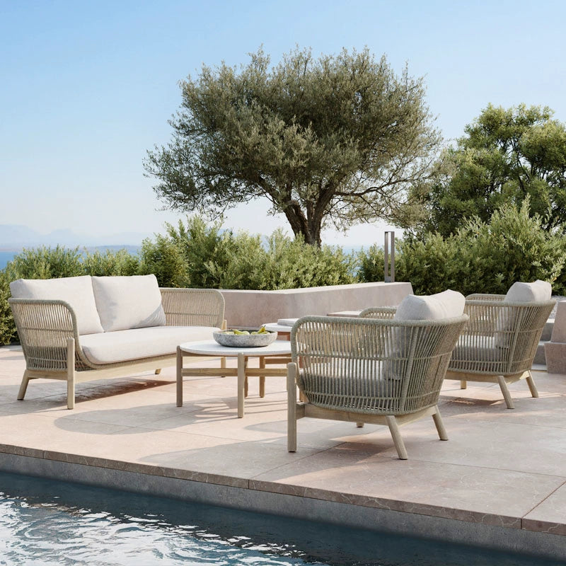 Solid wood outdoor leisure rattan anti-corrosion sofa waterproof and sunscreen courtyard furniture combination custom
