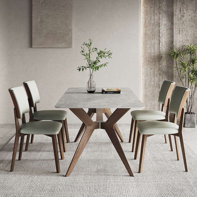 Rock slab dining table Minimalist light luxury solid wood rectangular household dining table custom