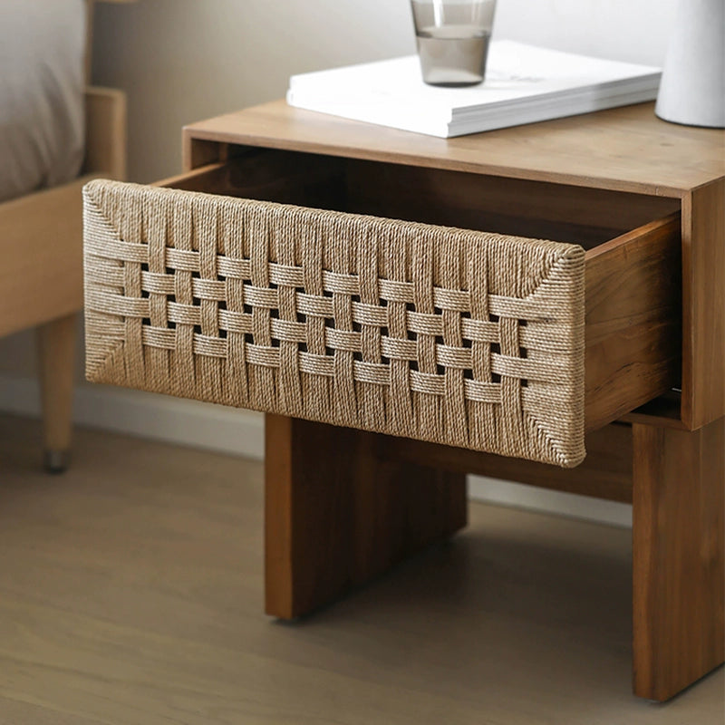 Rattan solid wood cabinet bedside cabinet household retro edge table custom
