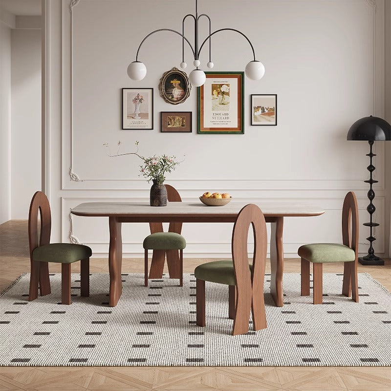 Solid wood dining table and chairs new retro black rock slab furniture custom