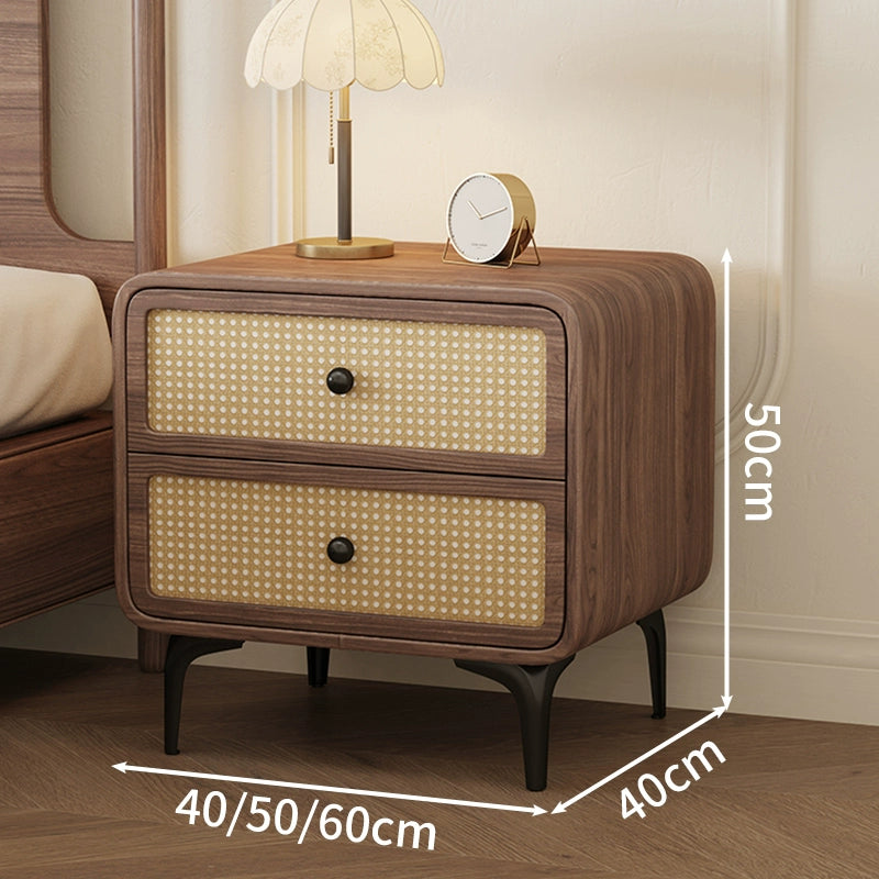 Home bedroom creative solid wood bedside cabinet light luxury high sense rattan new custom