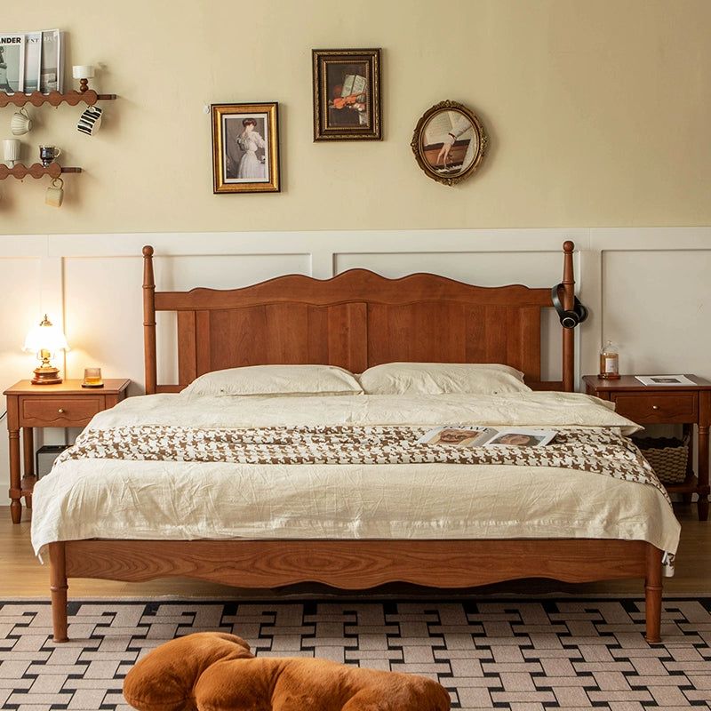 Retro all solid wood double bed simple medieval master bedroom furniture