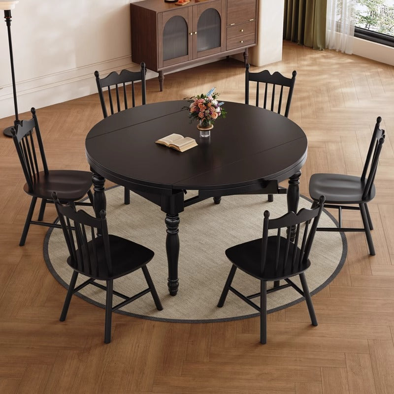 Retro solid wood dining table and chair combination high-end telescopic dual-purpose living room simple small apartment round dining table combination custom