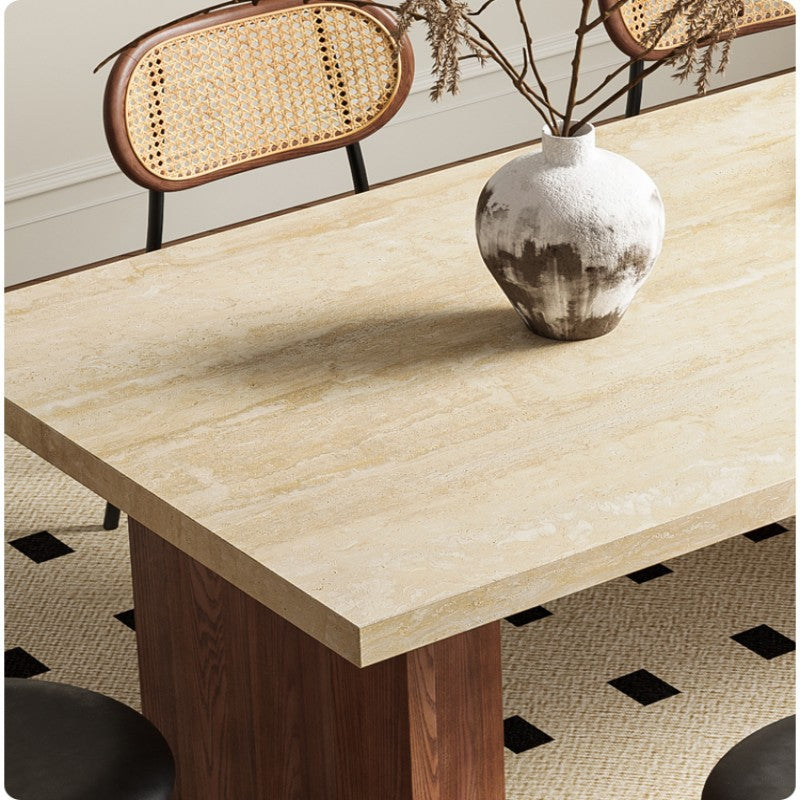 Retro solid wood dining table rock slab dining table modern simple rectangular large apartment table custom