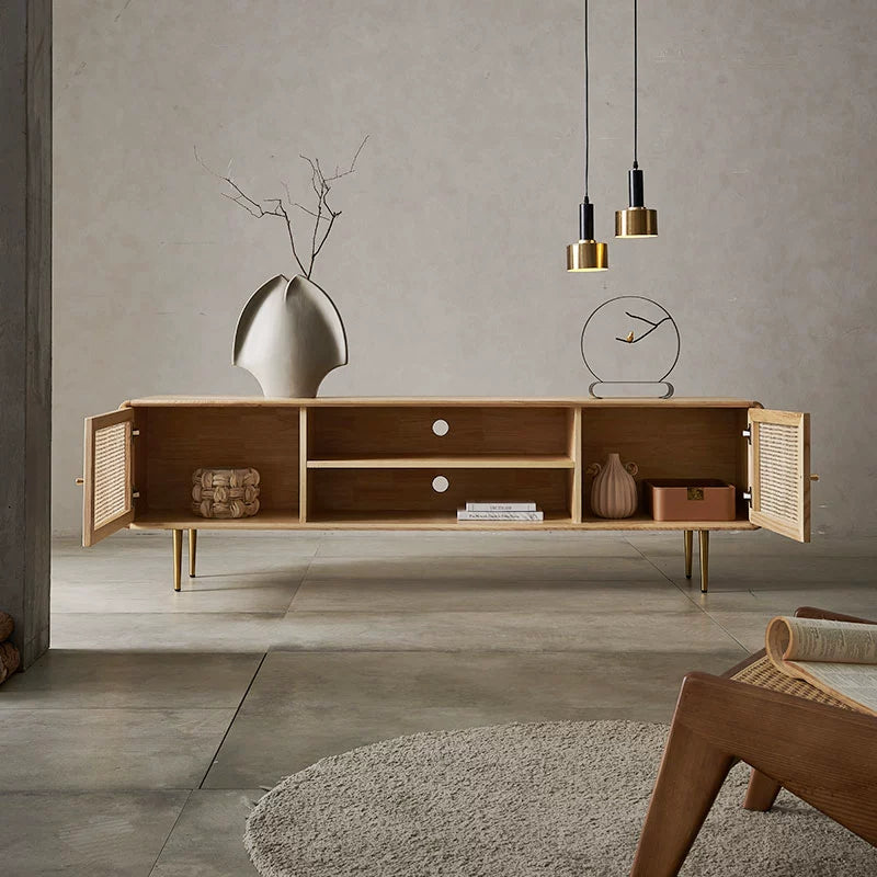 Solid wood TV cabinet simple rattan modern simple bedroom living room locker homestay custom