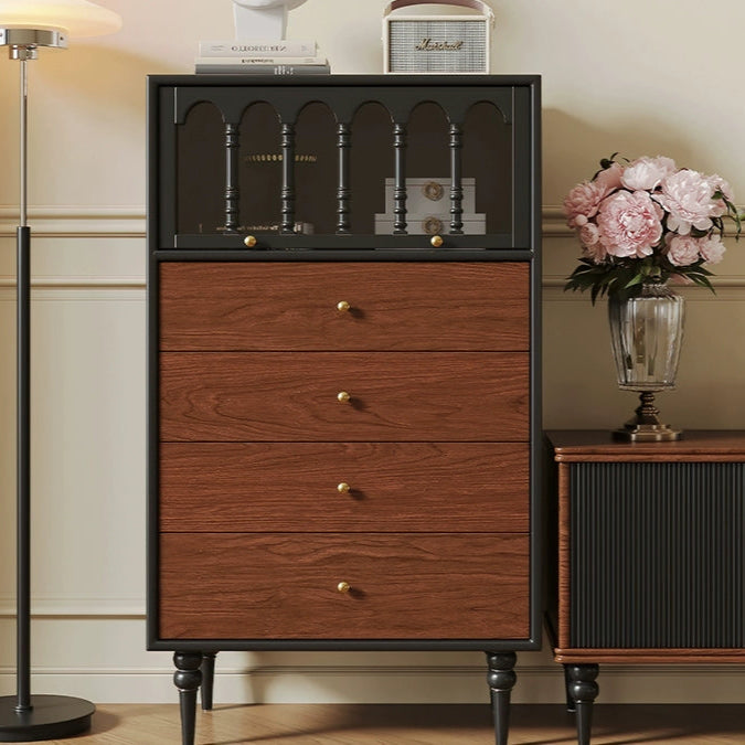 Medieval all-solid wood chest, bedroom retro storage storage cabinet, French living room side cabinet, color matching design, bedside cabinet