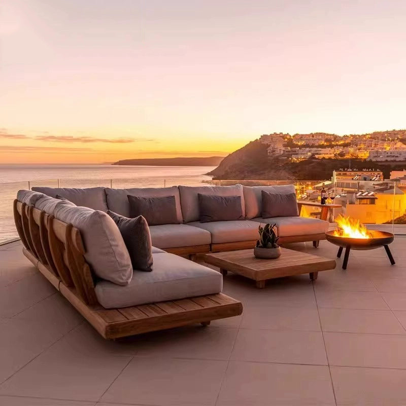 Villa open-air outdoor sofa combination outdoor courtyard garden solid wood furniture custom