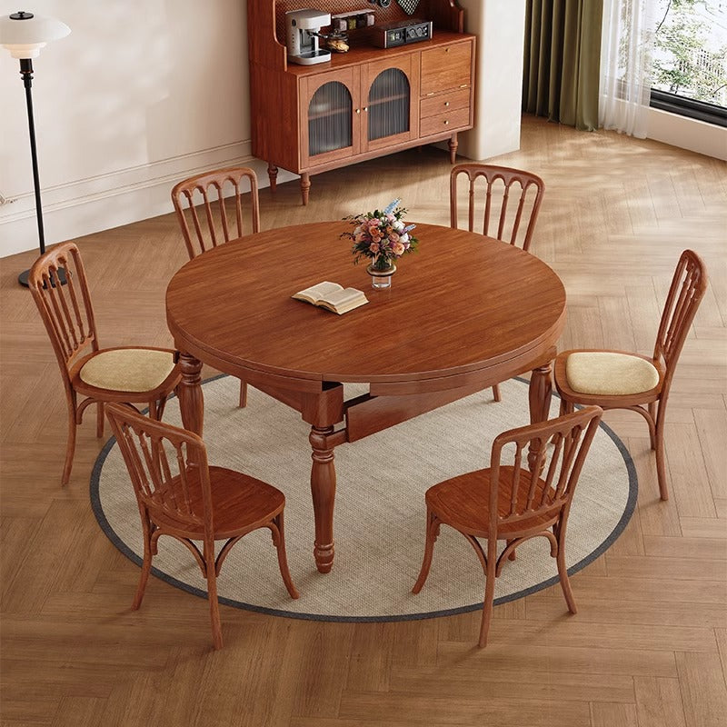 Retro solid wood dining table and chair combination high-end telescopic dual-purpose living room simple small apartment round dining table combination custom