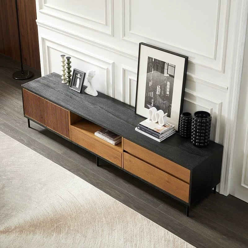 Modern retro color matching solid wood TV cabinet audio-visual floor cabinet custom