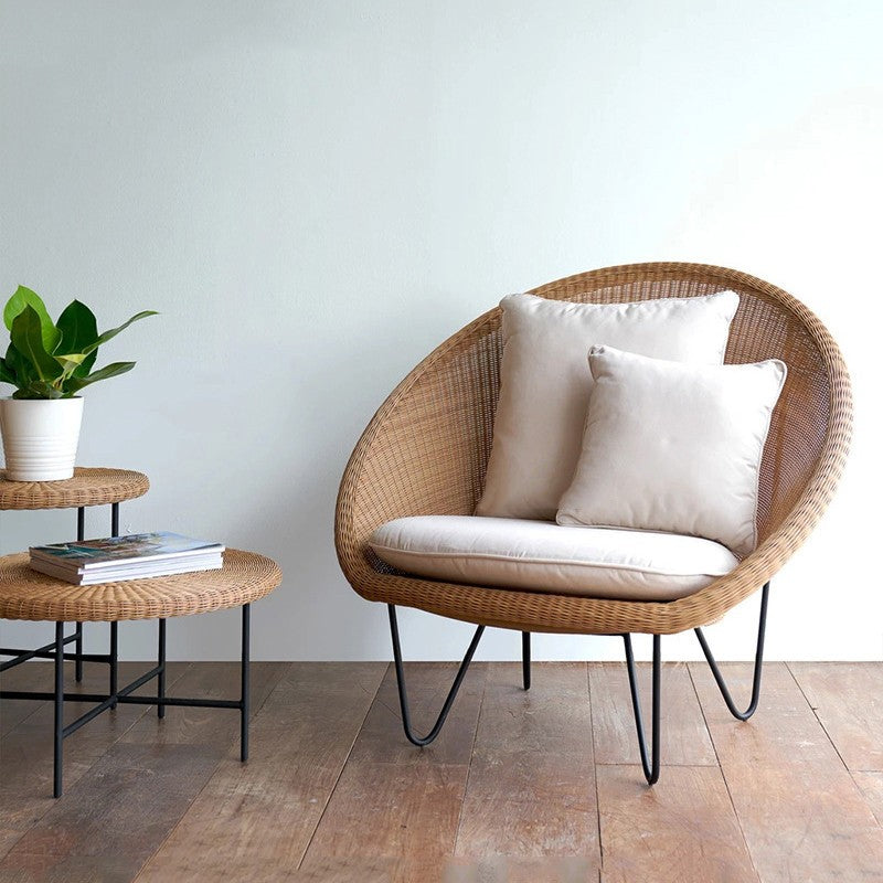 Balcony small sofa outdoor log color rattan chair round leisure single creative bedroom rattan sofa