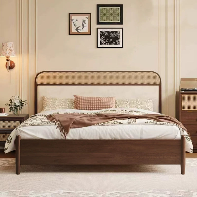 Solid wood soft bag bed rattan bed retro big bed custom