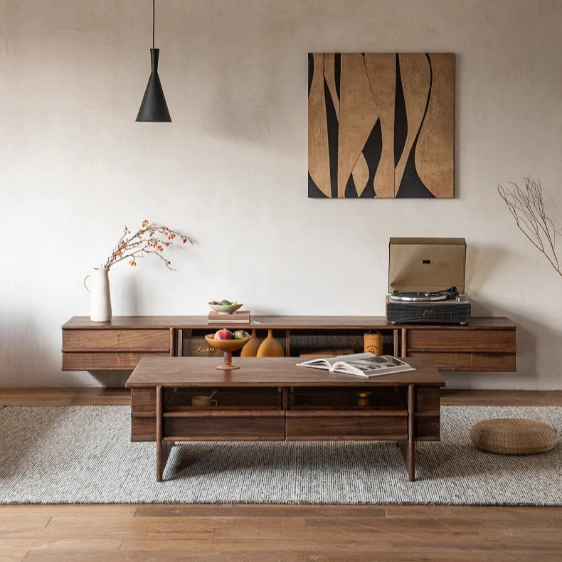 Solid wood TV cabinet Modern simple living room floor cabinet Antique light luxury wall floor cabinet