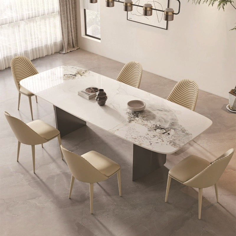 Bright rock slab dining table and chair combination stainless steel dining table rectangular dining table modern simple dining table custom