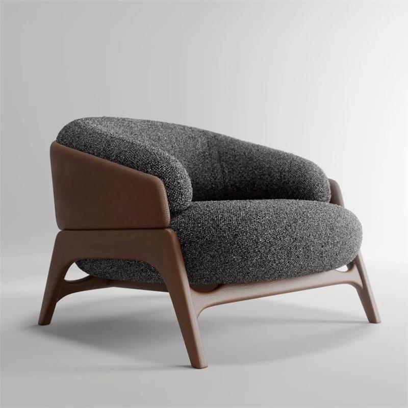 Medieval solid wood fabric single sofa chair living room balcony leisure chair hotel clubhouse reception armchair