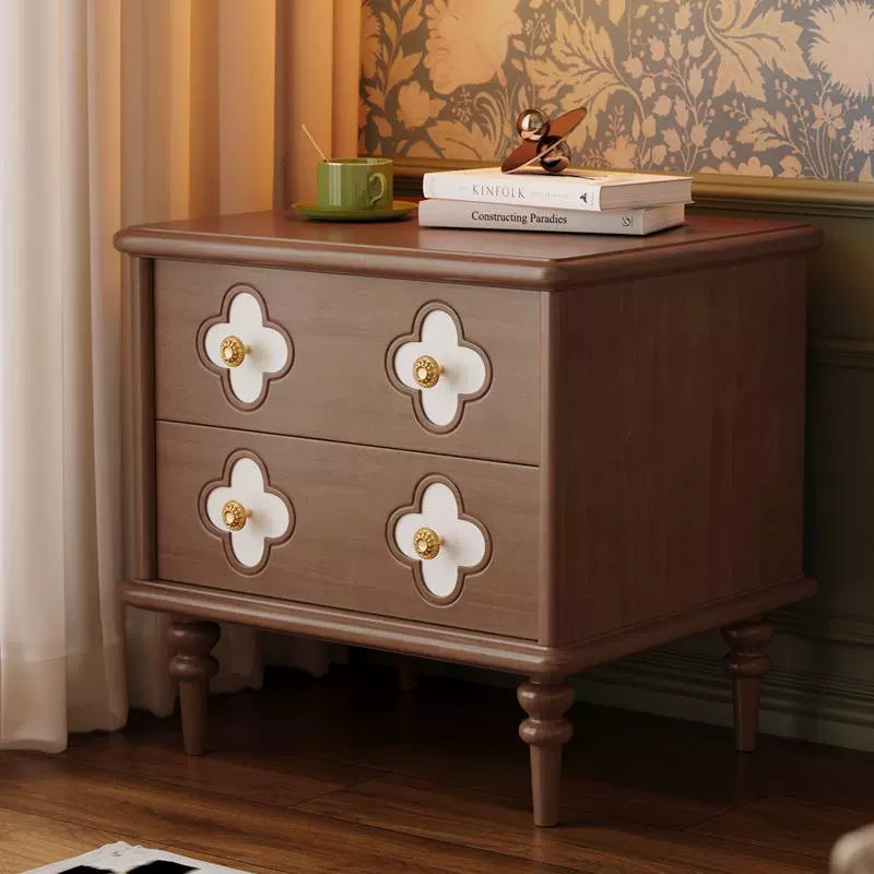 Retro bedside table Solid wood small storage Black antique storage low cabinet Household bedroom Bedside cabinet