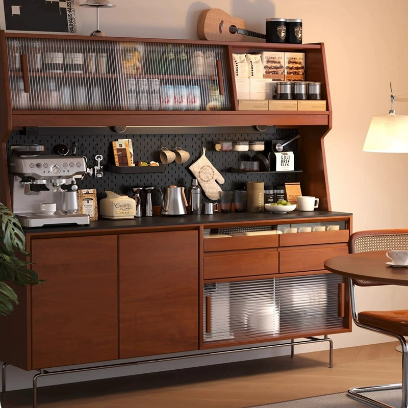 Retro solid wood dining side cabinet, living room wine cabinet, coffee cabinet, locker against the wall, entrance high cabinet custom