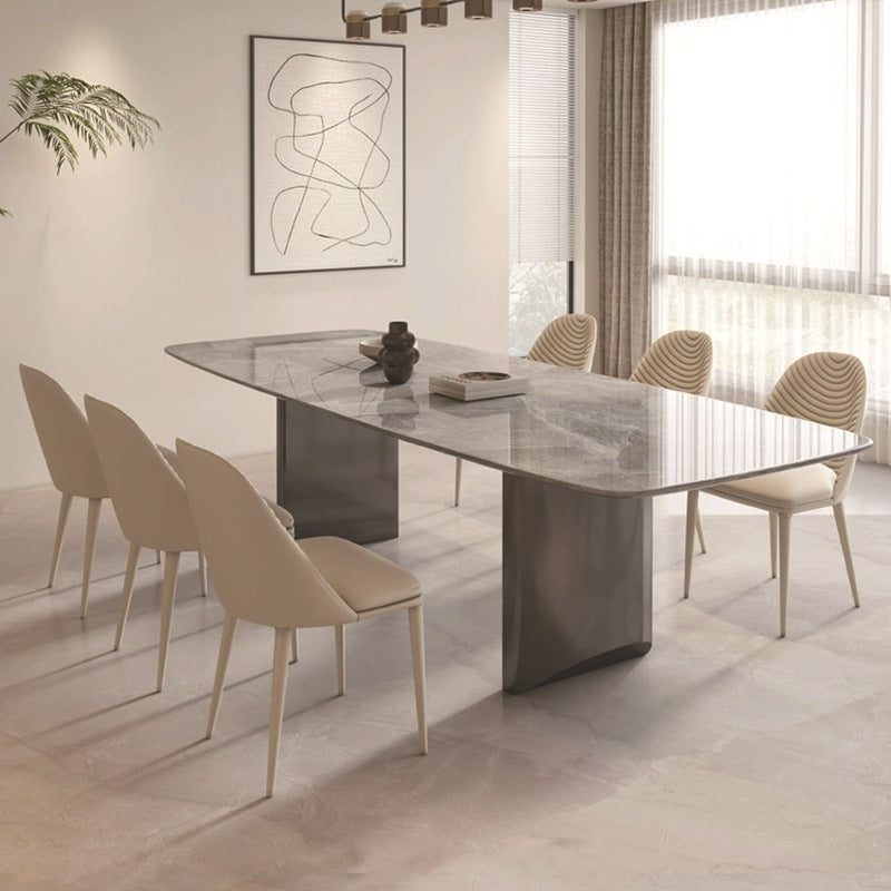 Bright rock slab dining table and chair combination stainless steel dining table rectangular dining table modern simple dining table custom