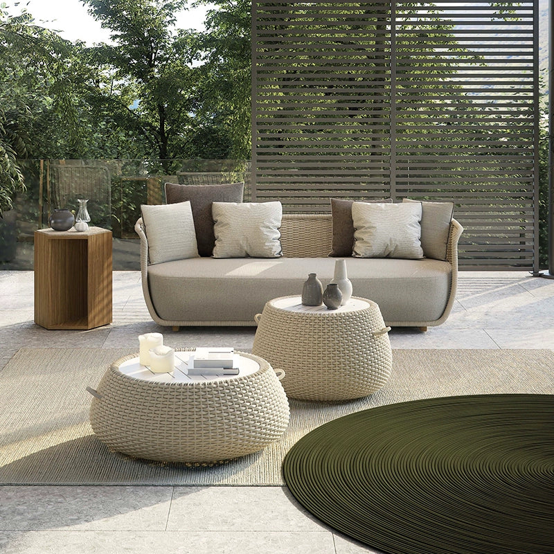 Outdoor sofa waterproof and sunscreen courtyard villa rattan chair combination high-end outdoor leisure hotel furniture customization