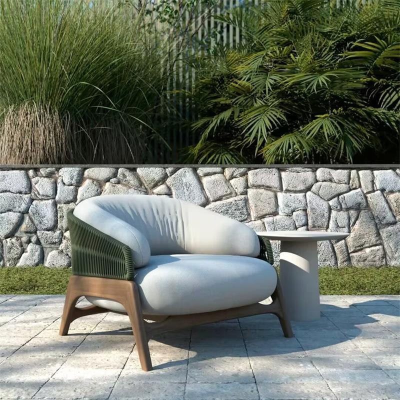 Medieval solid wood fabric single sofa chair living room balcony leisure chair hotel clubhouse reception armchair
