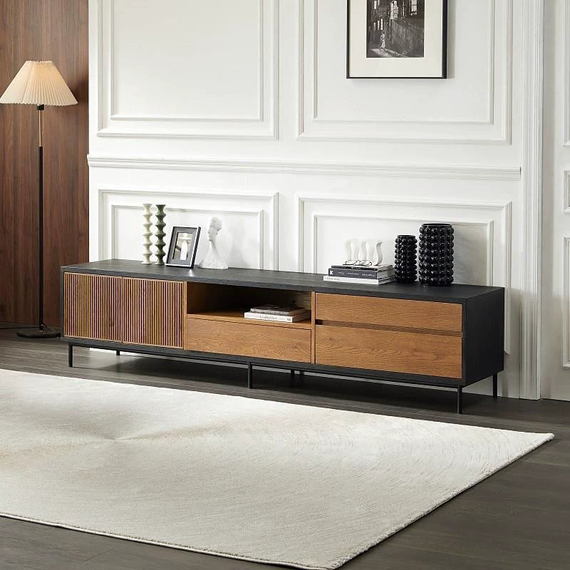 Modern retro color matching solid wood TV cabinet audio-visual floor cabinet custom