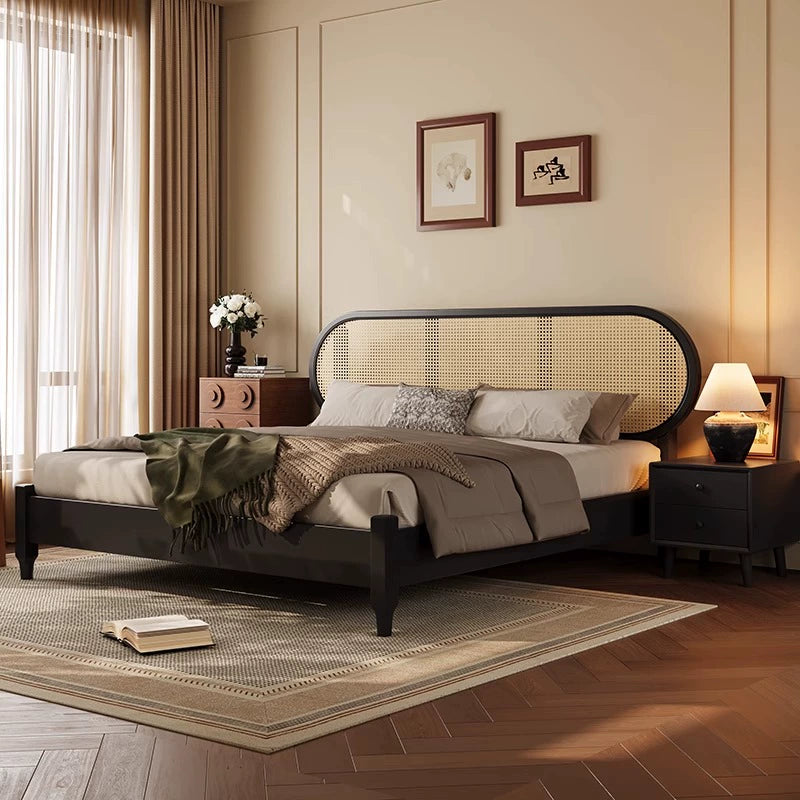 Rattan full solid wood bed Modern simple bedroom bed Homestay bed Customized