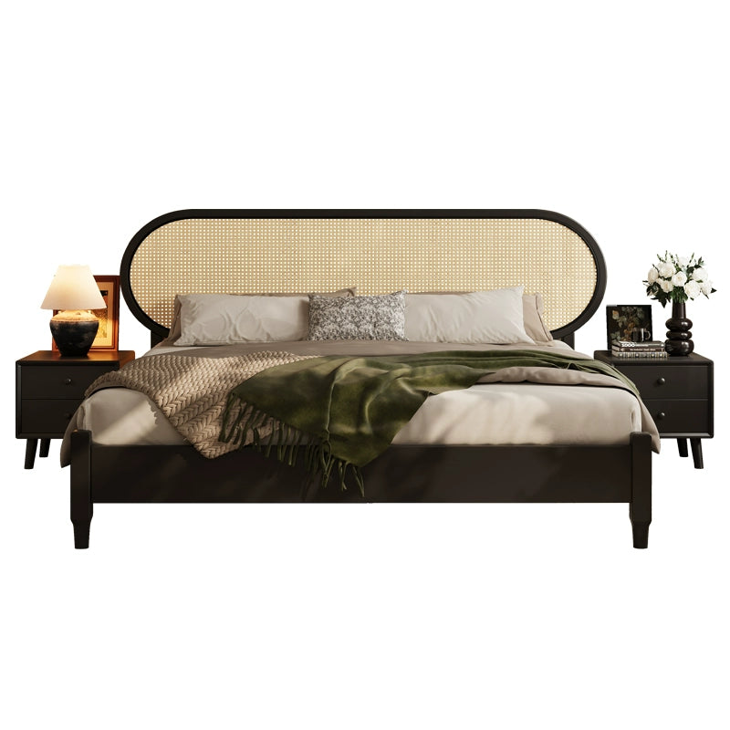Rattan full solid wood bed Modern simple bedroom bed Homestay bed Customized