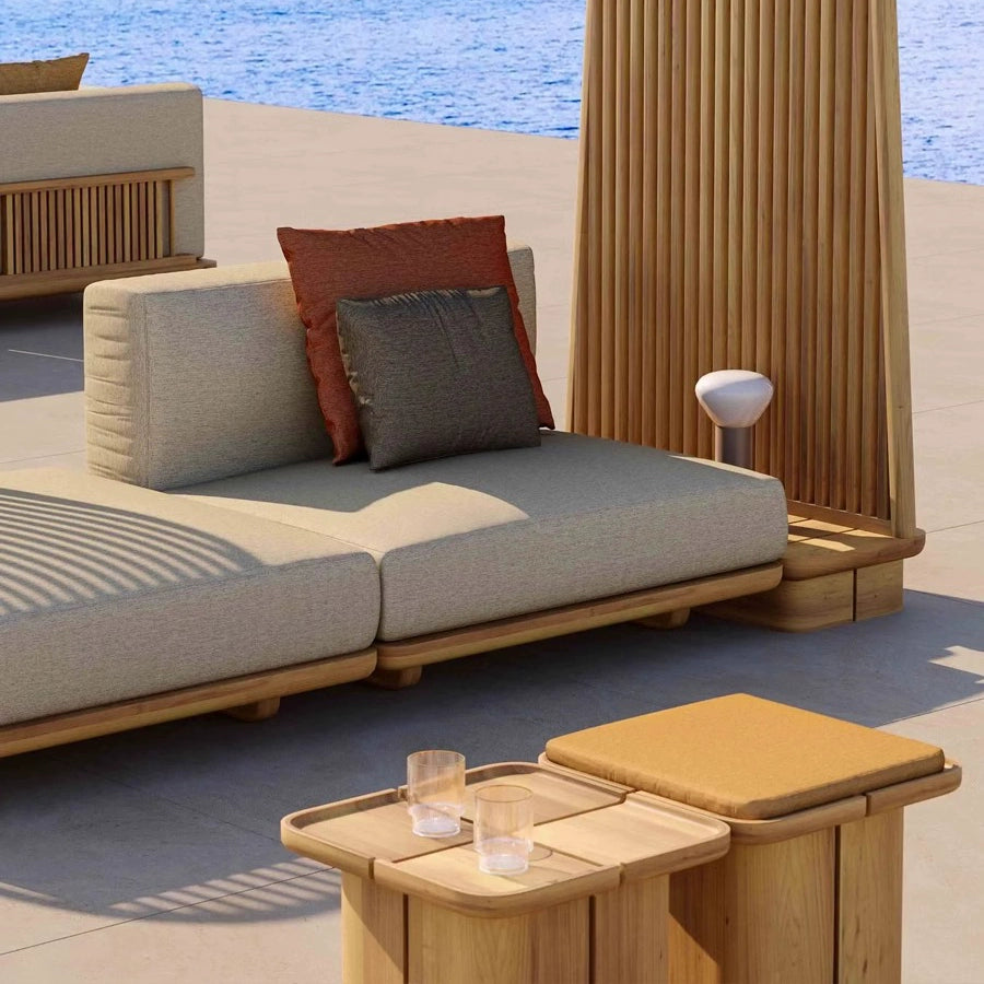 Outdoor sofa rainproof and anti-corrosion villa courtyard open-air solid wood living room combination recliner furniture custom