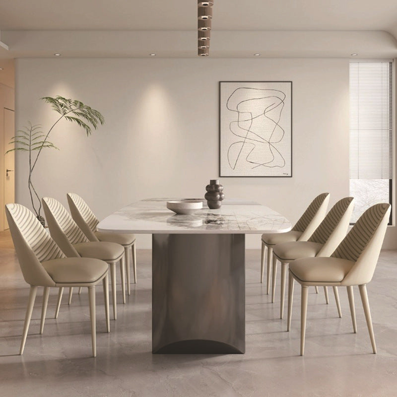 Bright rock slab dining table and chair combination stainless steel dining table rectangular dining table modern simple dining table custom