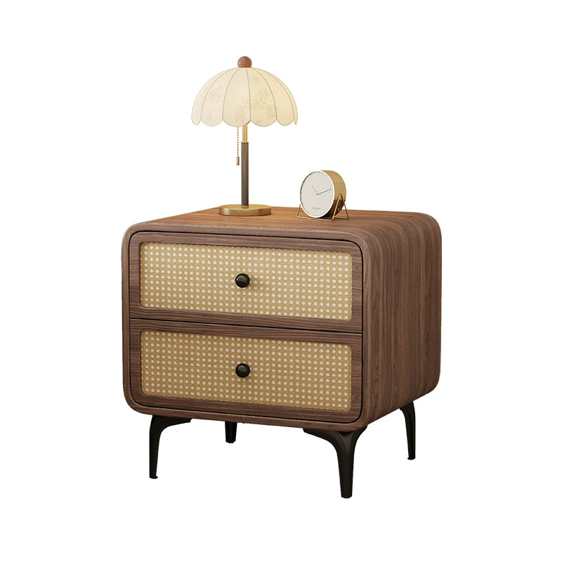 Home bedroom creative solid wood bedside cabinet light luxury high sense rattan new custom