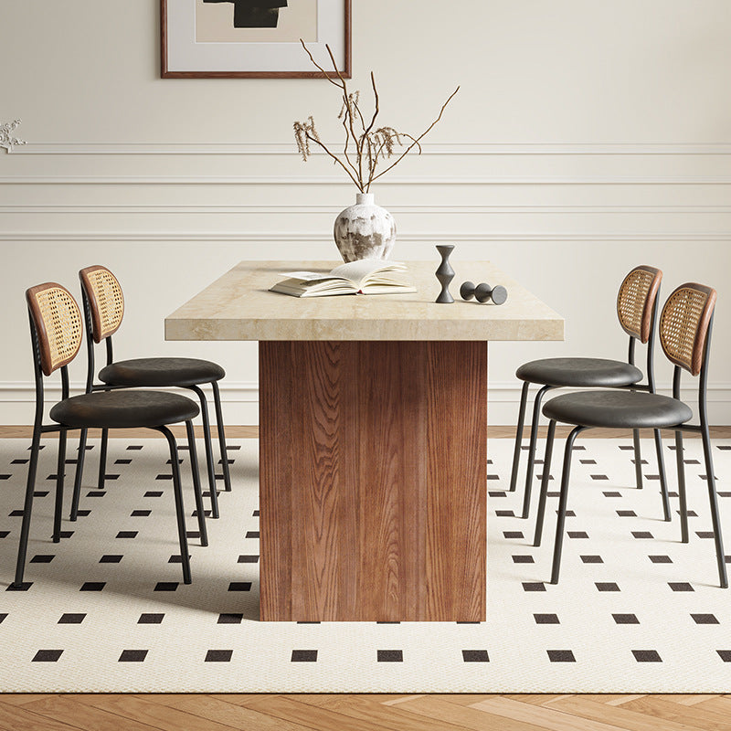 Retro solid wood dining table rock slab dining table modern simple rectangular large apartment table custom