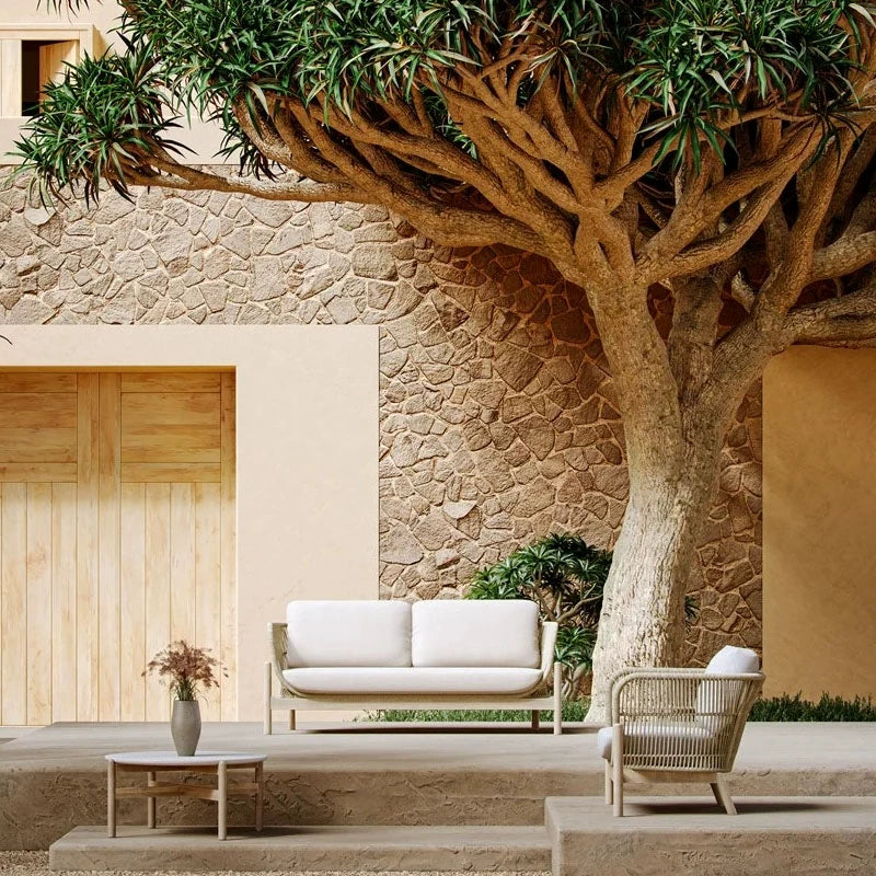 Solid wood outdoor leisure rattan anti-corrosion sofa waterproof and sunscreen courtyard furniture combination custom