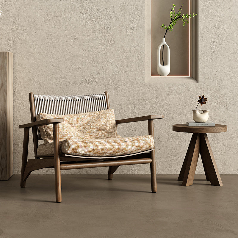 Modern solid wood single sofa lazy chair retro balcony leisure chair living room reception chair single recliner