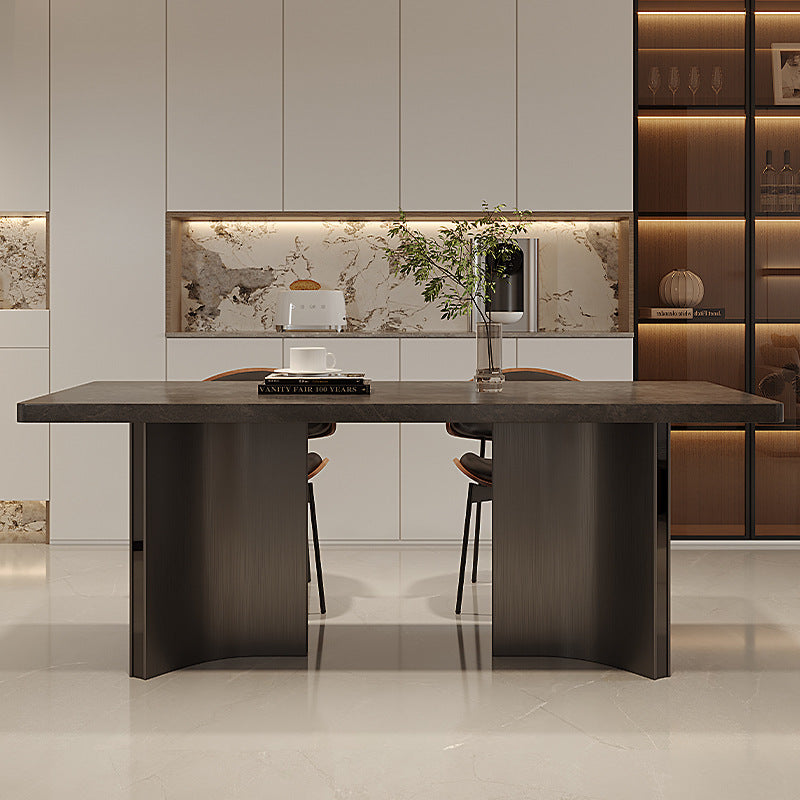 Minimalist thickened rock slab dining table household modern simple rectangular dining table light luxury high-end dining table and chairs custom